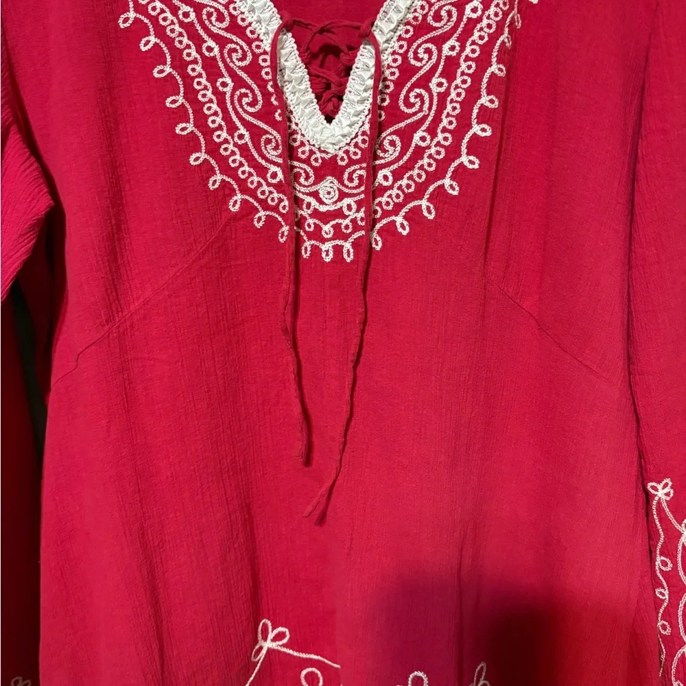 Pinkish Embroidered Boho Tunic with Fringe Size L - Picture 8 of 13